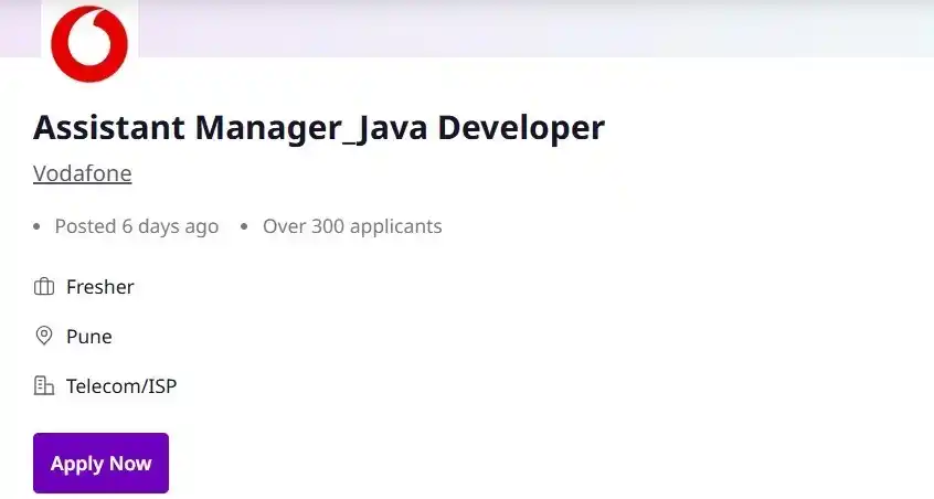 Image from Common Jobs: *Vodafone Java Developer Freshers Off Campus Hiring* Apply Link: http...