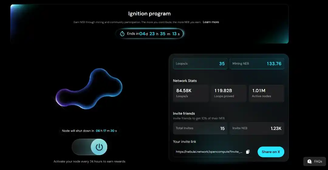 Image from ๐ป๐ผ๐ฝ๐โโโ๐ผ๐ธ๐ โ๐ธ๐น๐ธ๐ ๐: 4 days left are you mining https://nebulai.network/opencompute?invit...