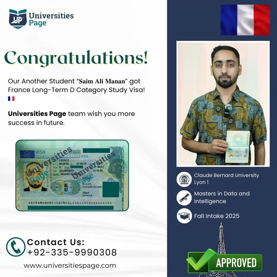 Image from Universities Page-Pakistan : Congratulations to “*Saim Ali Manan*” on receiving his France Long-Ter...