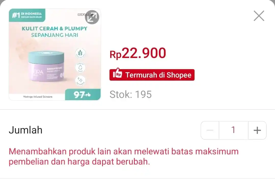 Image from KODE VOUCHER SHOPEE 🛒 : ELORA BEAU - BRIGHTENING MOISTURIZER https://s.shopee.co.id/3VYUYYPG0...