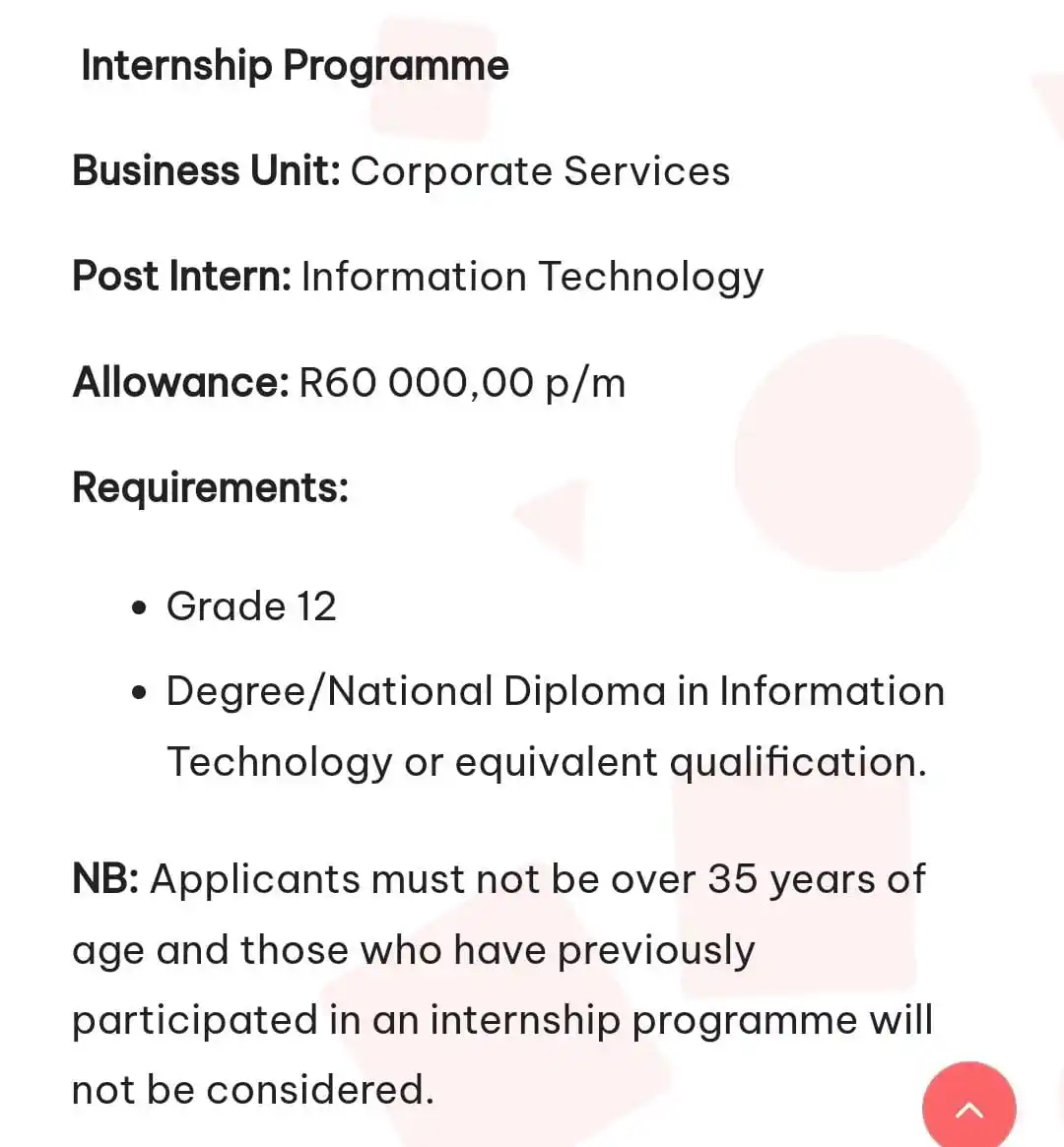 Image from Ghost-Lady Internships Channel: Information Technology Degree or National Diploma R60k per Annum not ...