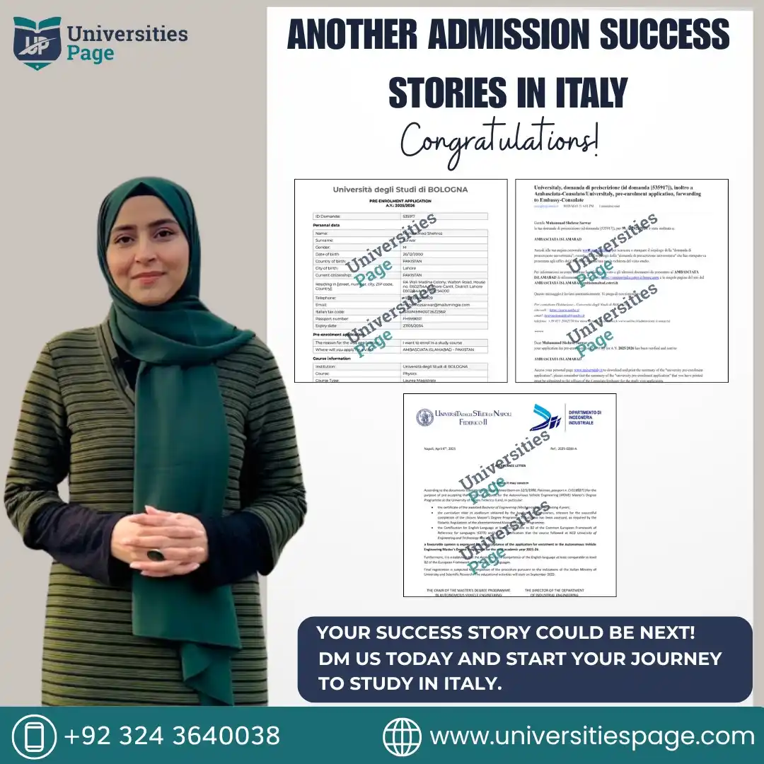 Image from Universities Page-Pakistan : 🇮🇹 *Your Italy Study Journey Starts Now!* Another student just got ...