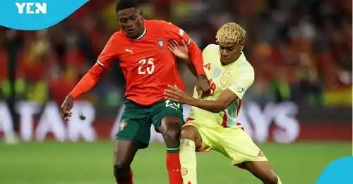Image from YEN.com.gh Sports News : *Lamine Yamal ‘Destroyed’ by Portugal Defender Nuno Mendes With Insane...