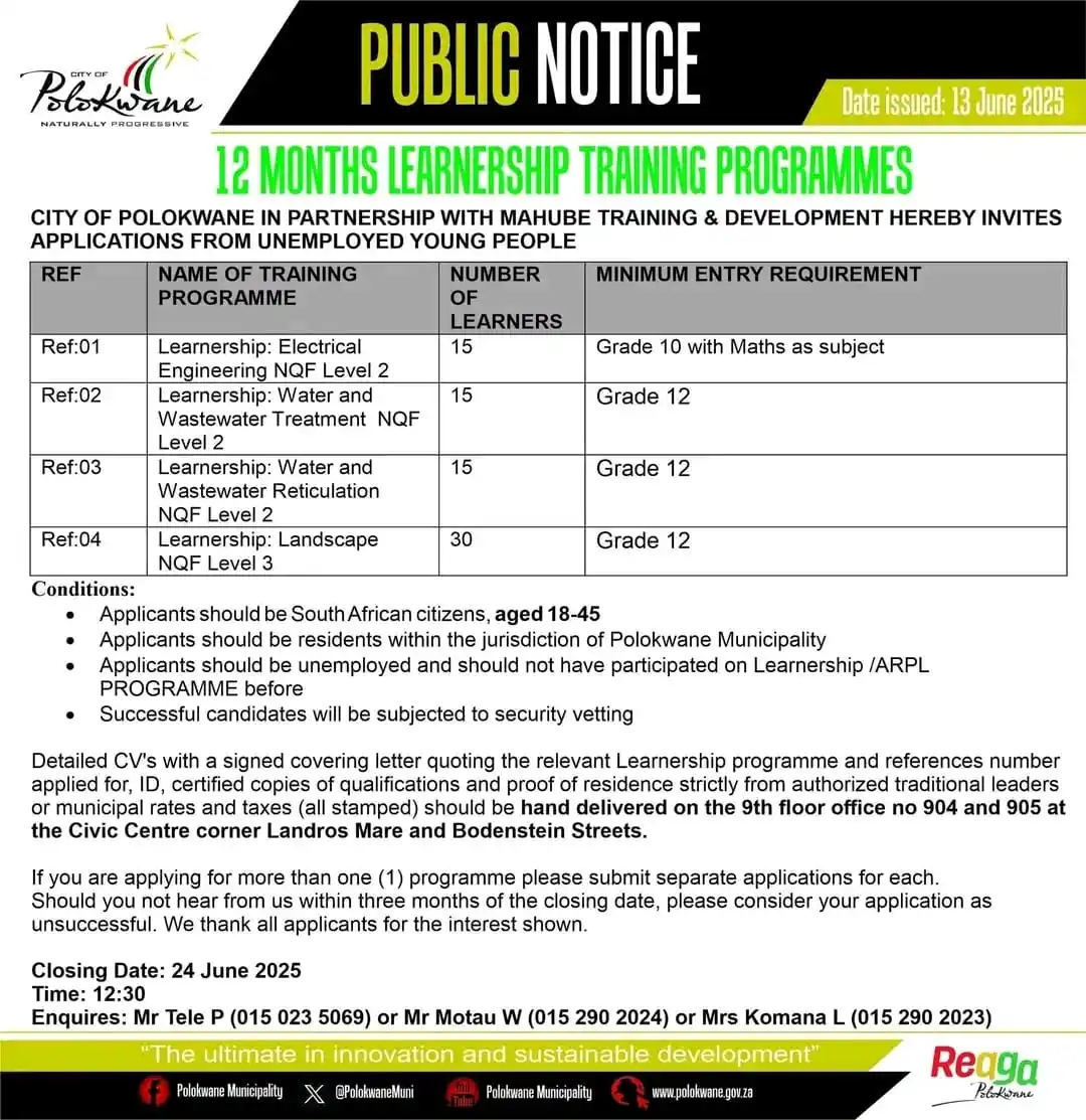 Image from Ghost-Lady Internships Channel: Learnership Opportunities...