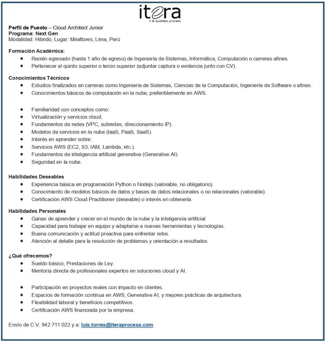 Image from Bolsa de Trabajo - UNMSM: 🎓 ¡Oportunidad de prácticas profesionales! 🎓 🎯 Puesto: *CLOUD ARC...