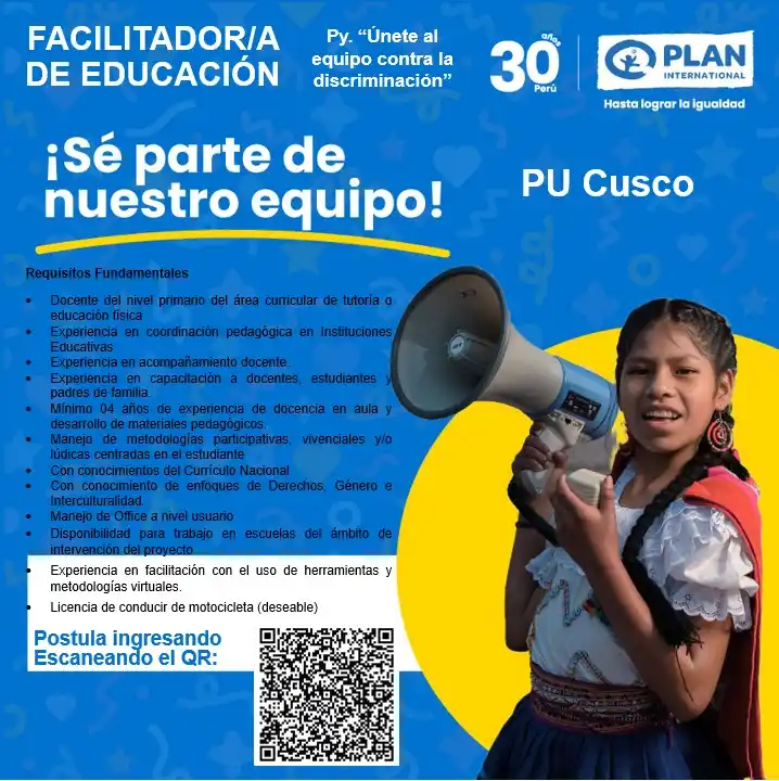 Image from Bolsa de Trabajo - UNMSM: 🎓 ¡Oportunidad laboral! 🎓 🏢 PLAN INTERNACIONAL CUSCO 🎯 Puesto: FA...