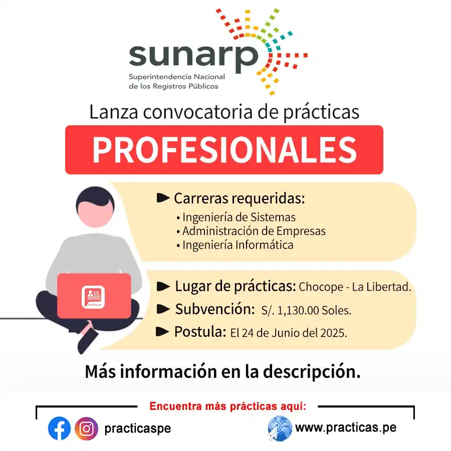 Image from Convocatorias Administración: Empleos - Prácticas - Capacitaciones: 🎯 Prácticas en SUNARP - La Libertad  Más información  👉 https://www....