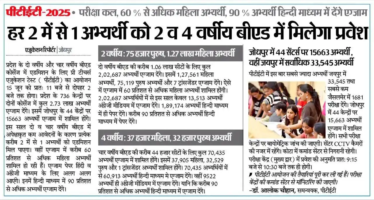 Image from InSarkari ®️( Rajasthan ): ✴ राजस्थान PTET 2025 : B.Ed प्रवेश परीक्षा का आयोजन कल 15 जून को होगा....