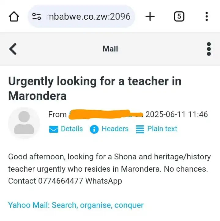 Image from Schools Connect Zimbabwe: Schools Connect has received this urgent teacher vacancy from one of o...