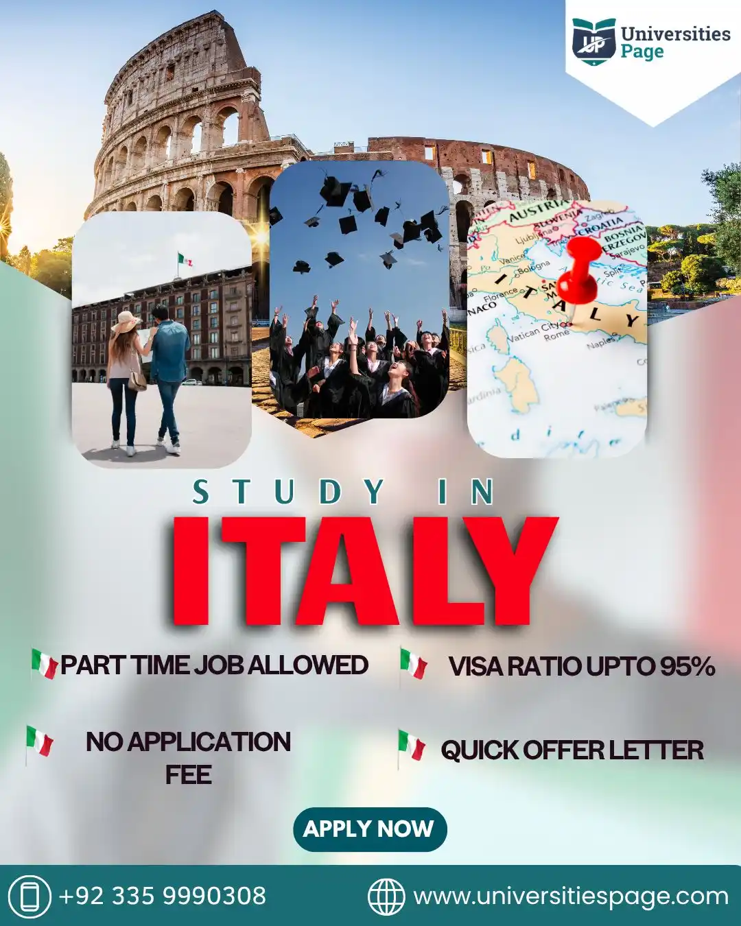 Image from Universities Page-Pakistan : 📚 Study in Italy with Ease! No application fee, part-time work allowe...