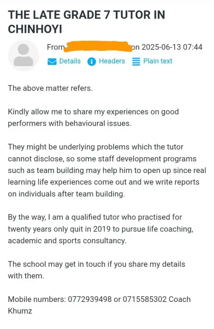 Image from Schools Connect Zimbabwe: The above matter refers. Kindly allow me to share my experiences on ...