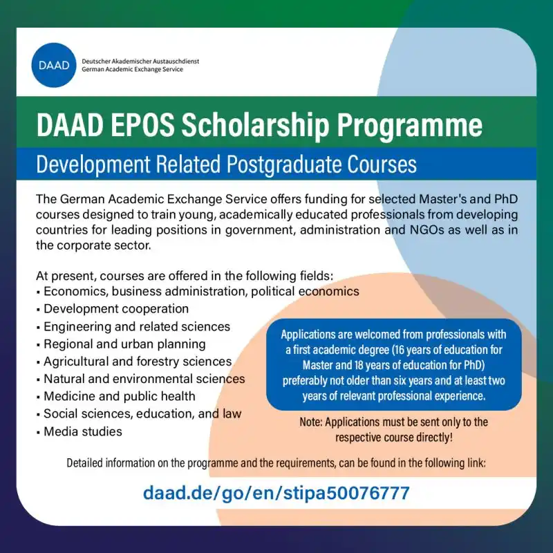 Image from Career Development Office -SSD: 📢 The DAAD EPOS Scholarship Programme (Development-Related Postgradua...
