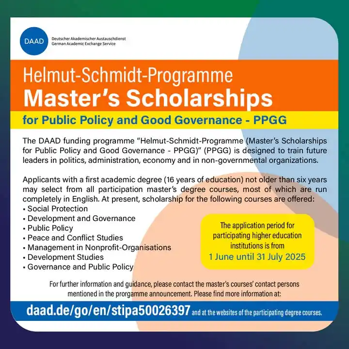Image from Career Development Office -SSD: 📢 The Helmut-Schmidt-Programme (Master’s Scholarships for Public Poli...