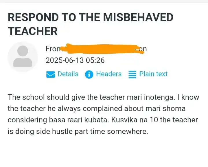 Image from Schools Connect Zimbabwe: The school should give the teacher mari inotenga. I know the teacher h...