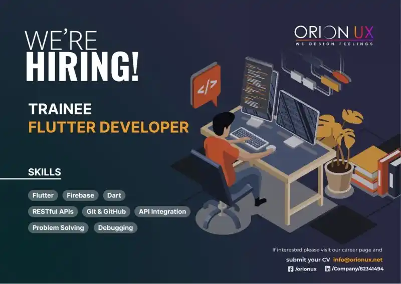 Image from Jobs & Interns: We are Hiring a Trainee Flutter Developer. 🤚 CV - info@orionux.net �...
