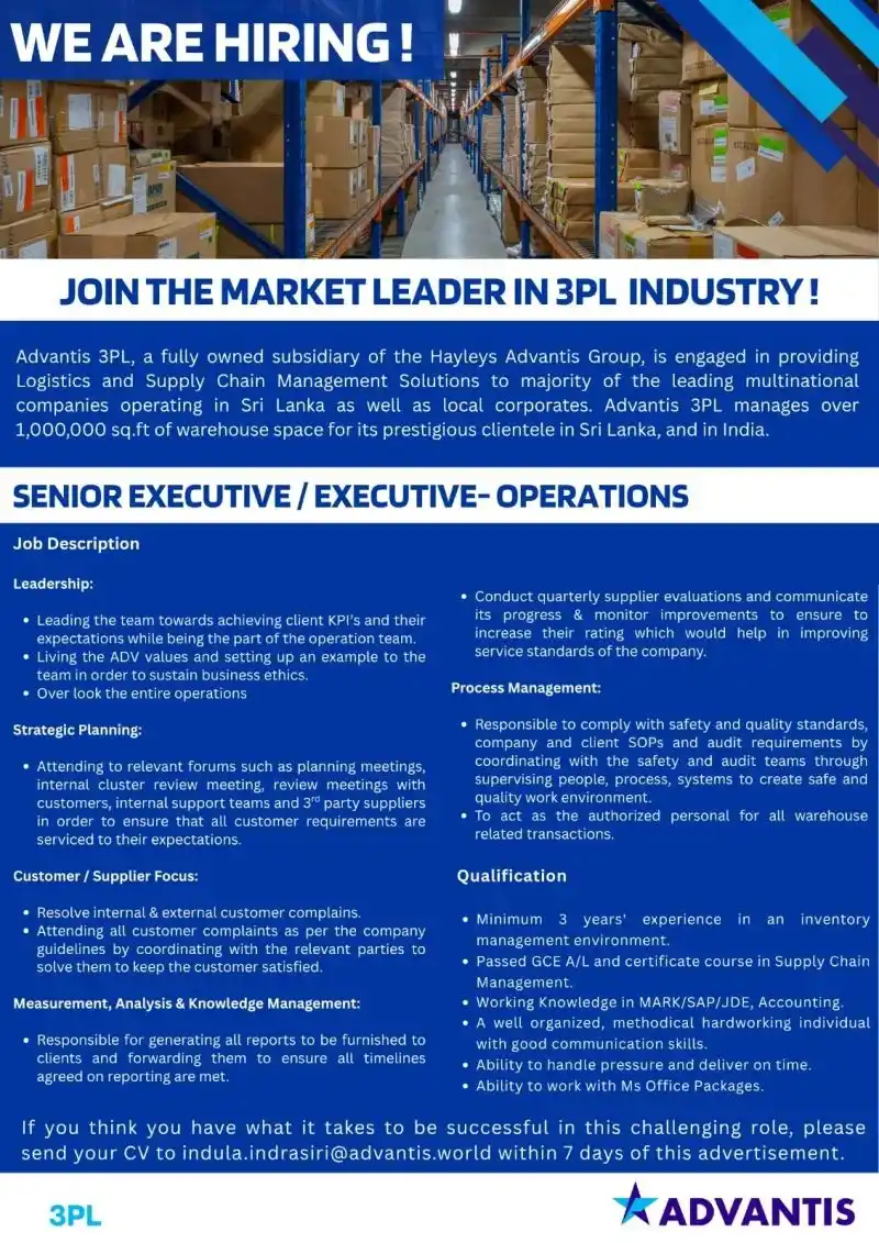 Image from Jobs & Interns: 🚨 We Are Hiring! 🚨 Position: Senior Executive / Executive – Operatio...