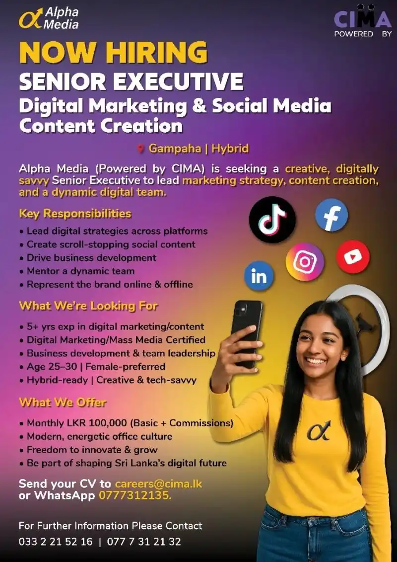 Image from Jobs & Interns: 🚨 We’re Hiring at Alpha Media! 🚨 Position: Senior Executive – Digita...