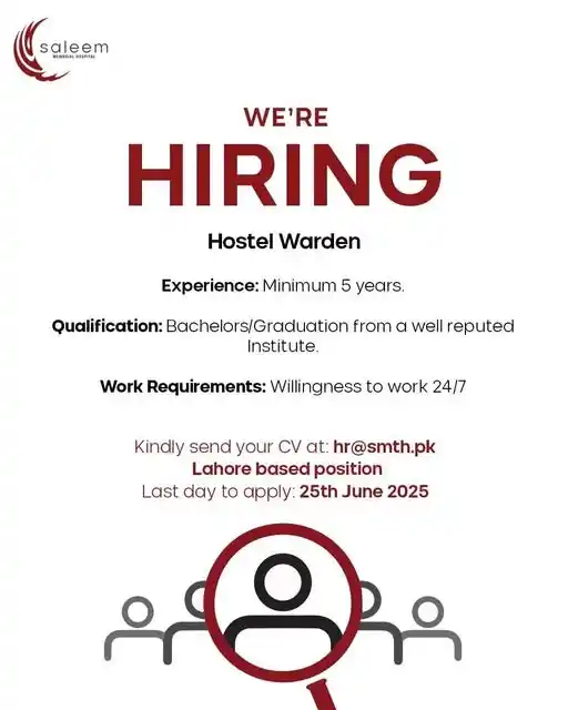 Image from Jobs in Pakistan (Miscellaneous): We're Hiring: *Hostel Warden* Join our team at Saleem Memorial Hospita...