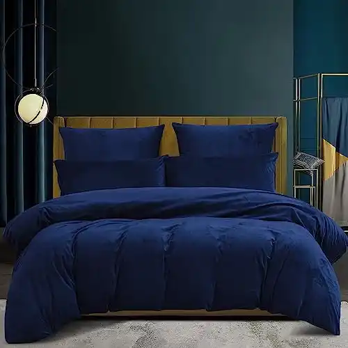 Image from Pirate Deals | Preisfehler, Angebote, Schnäppchen, Rabatte & Freebies: Winter Plüsch Bettwäsche 155x220 Samt Kuschelig Blau Dunkelblau Thermo...