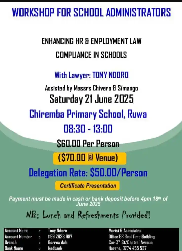 Image from Schools Connect Zimbabwe: *Workshop for School Adminstrators* Date : 21 June 2025 Venue : Chir...