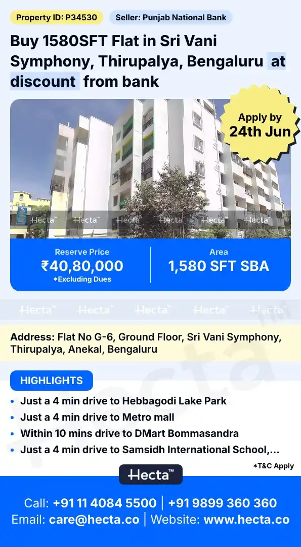 Image from Hecta: *1580SFT Flat in Sri Vani Symphony, Thirupalya, Bengaluru* Visit this...