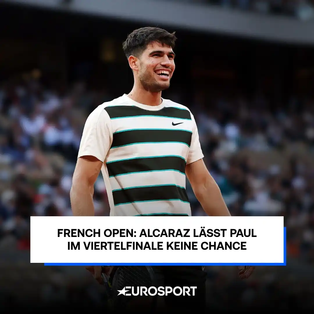 Image from Eurosport Deutschland: 🚨Das war deutlich: Topfavorit Carlos Alcaraz schlägt Tommy Paul im V...