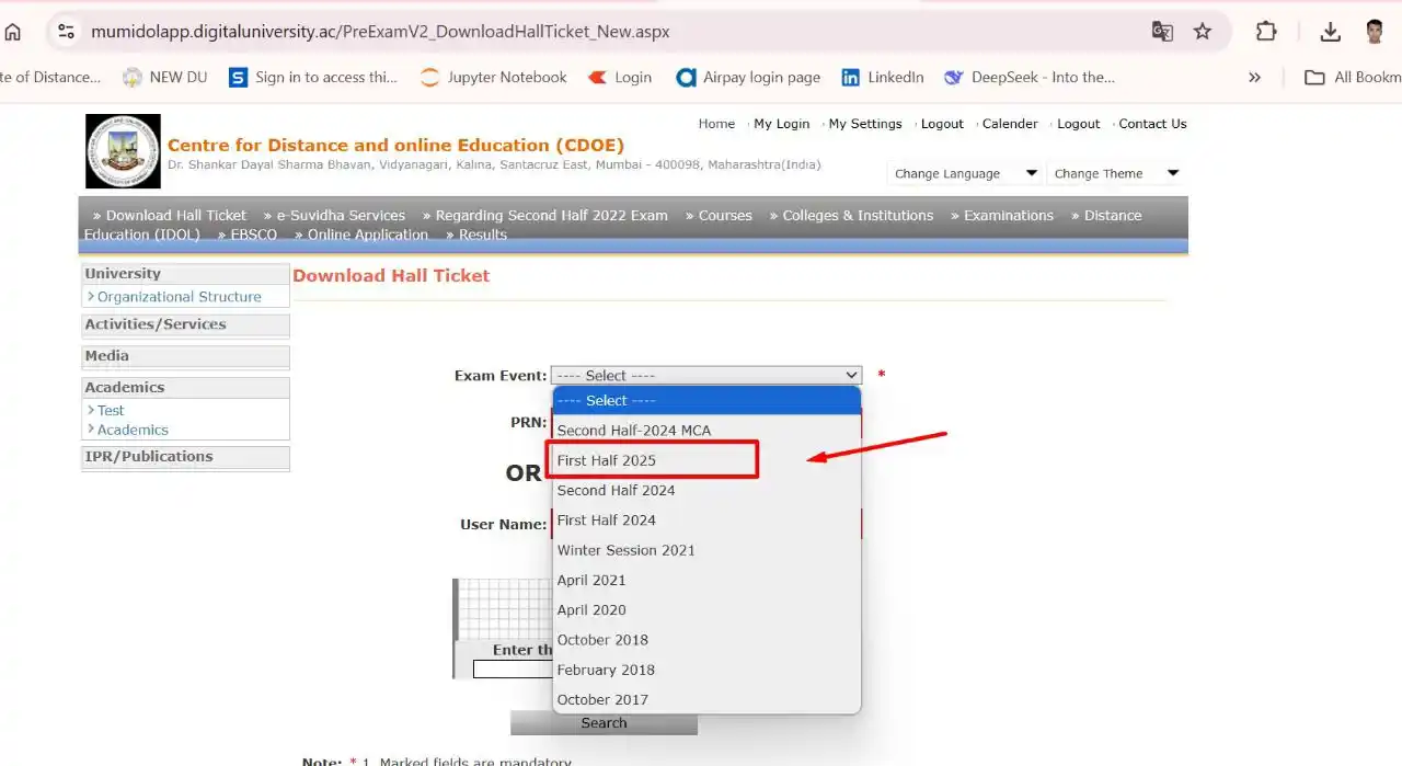 Image from Centre For Distance and Online Education [CDOE], UNIVERSITY OF MUMBAI (Official): Dear Student,  You are requested to download your Hall Ticket using yo...