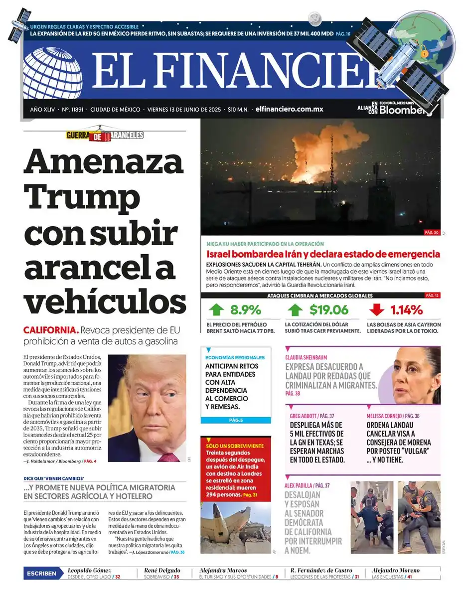 Image from El Financiero: ¡Feliz viernes a todos! Hoy, *En Portada EF* : 📍Amenaza Trump con su...