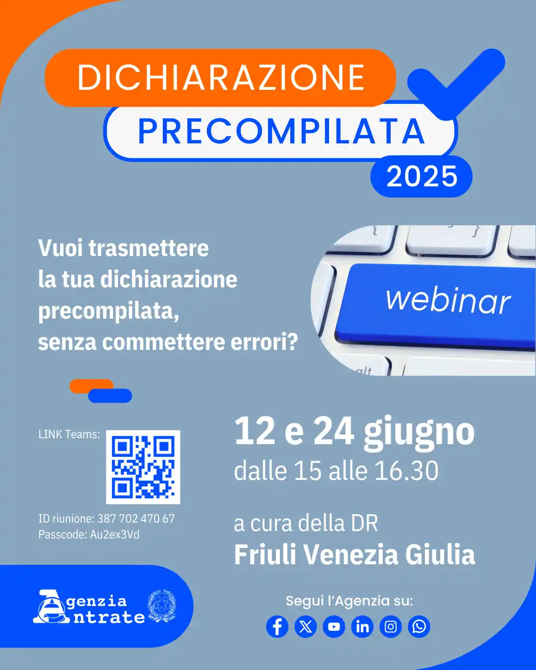 Image from Agenzia delle Entrate: 📍 *Friuli Venezia Giulia* Precompilata 2025: al via due *webinar* co...