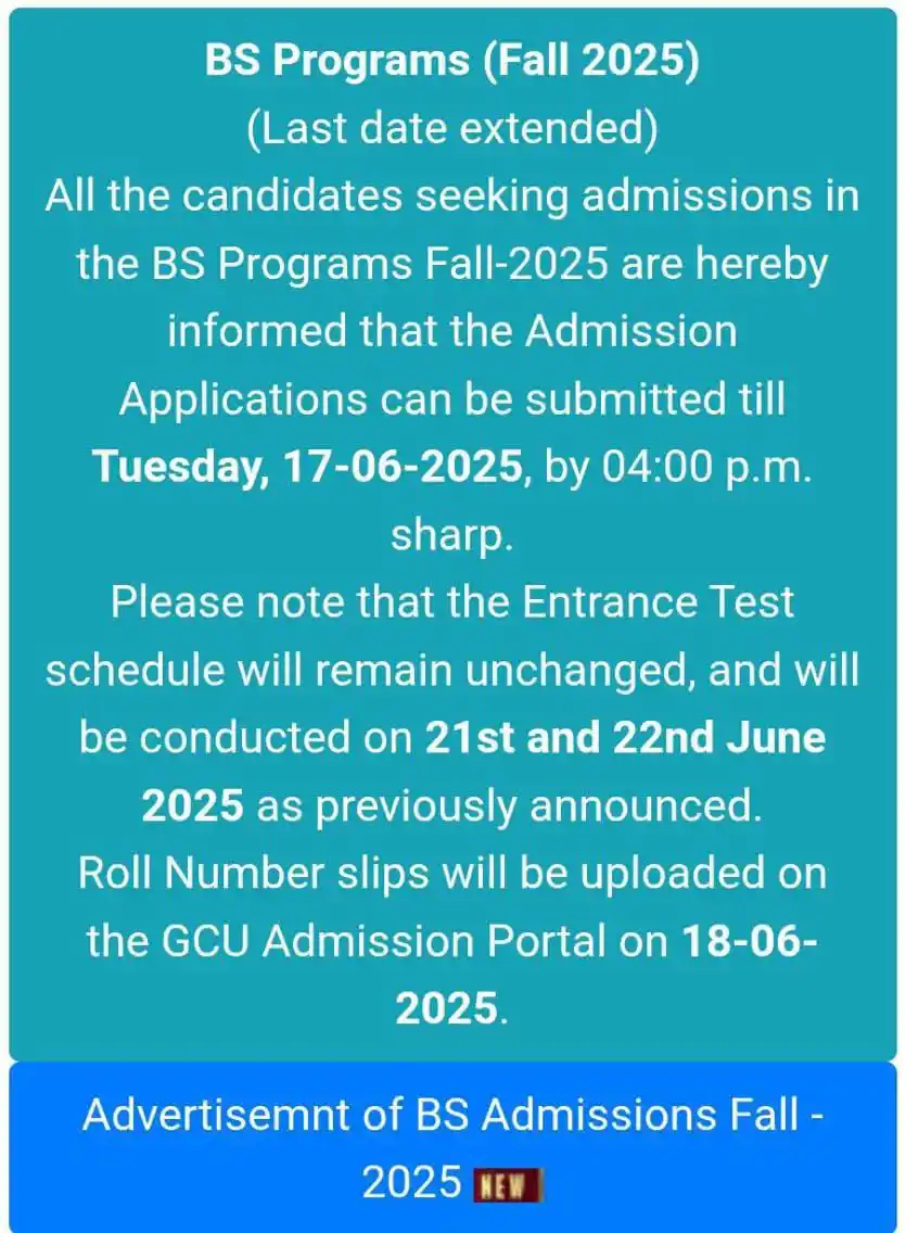 Image from The Career Guide Pakistan | TCG Pakistan: *Government College University (GCU) Lahore has extended the last date...