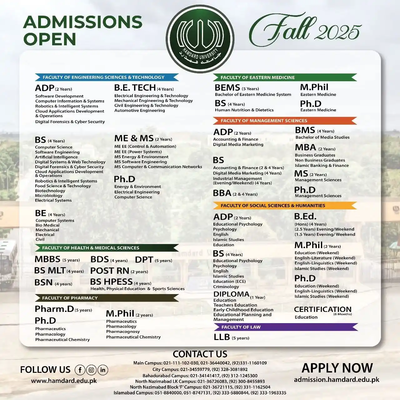 Image from NURSING INFO (MEDDEMY): *Hamdard University Admission Open 2025* BSN (4 Years): Bachelor of Sc...