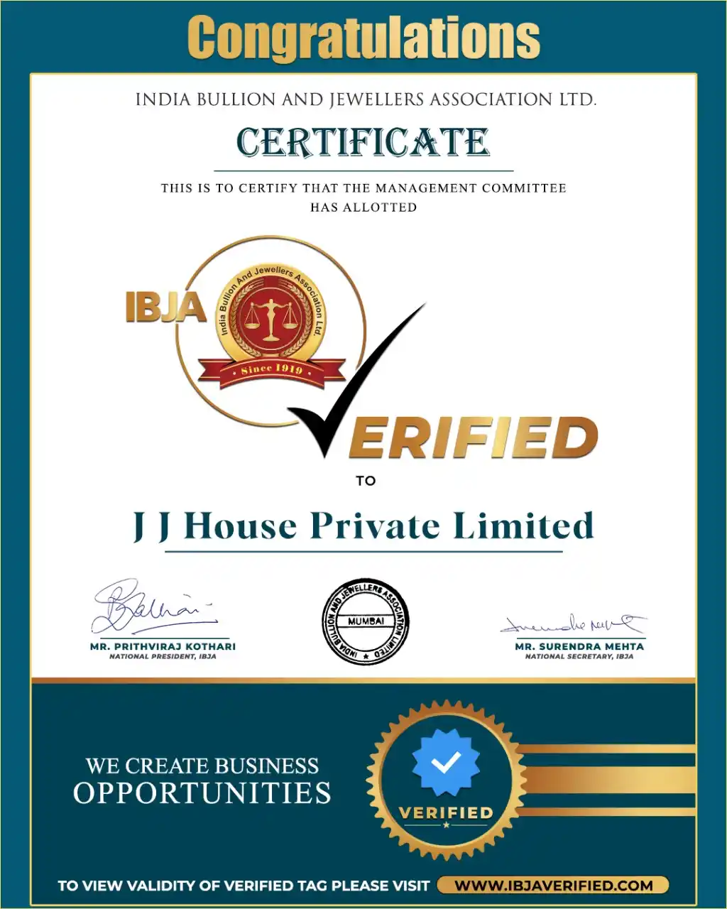 Image from India Bullion and Jewellers Association Ltd. (IBJA): IBJA VERIFIED TAG... AN INITIATIVE BY INDIA BULLION AND JEWELLERS ASS...