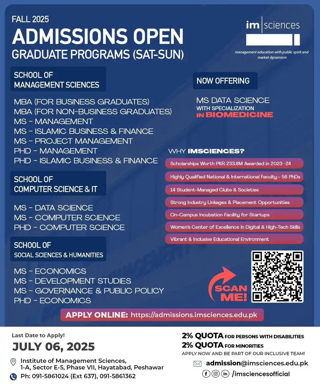 Image from The Career Guide Pakistan | TCG Pakistan: *Institute of Management Sciences (IMSciences), Peshawar* Graduate Pro...