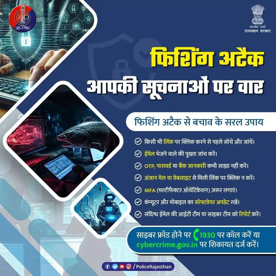 Image from Rajasthan Police: इंटरनेट का उपयोग करते समय सोच, समझकर क्लिक करें| फिशिंग अटैक में समझद...