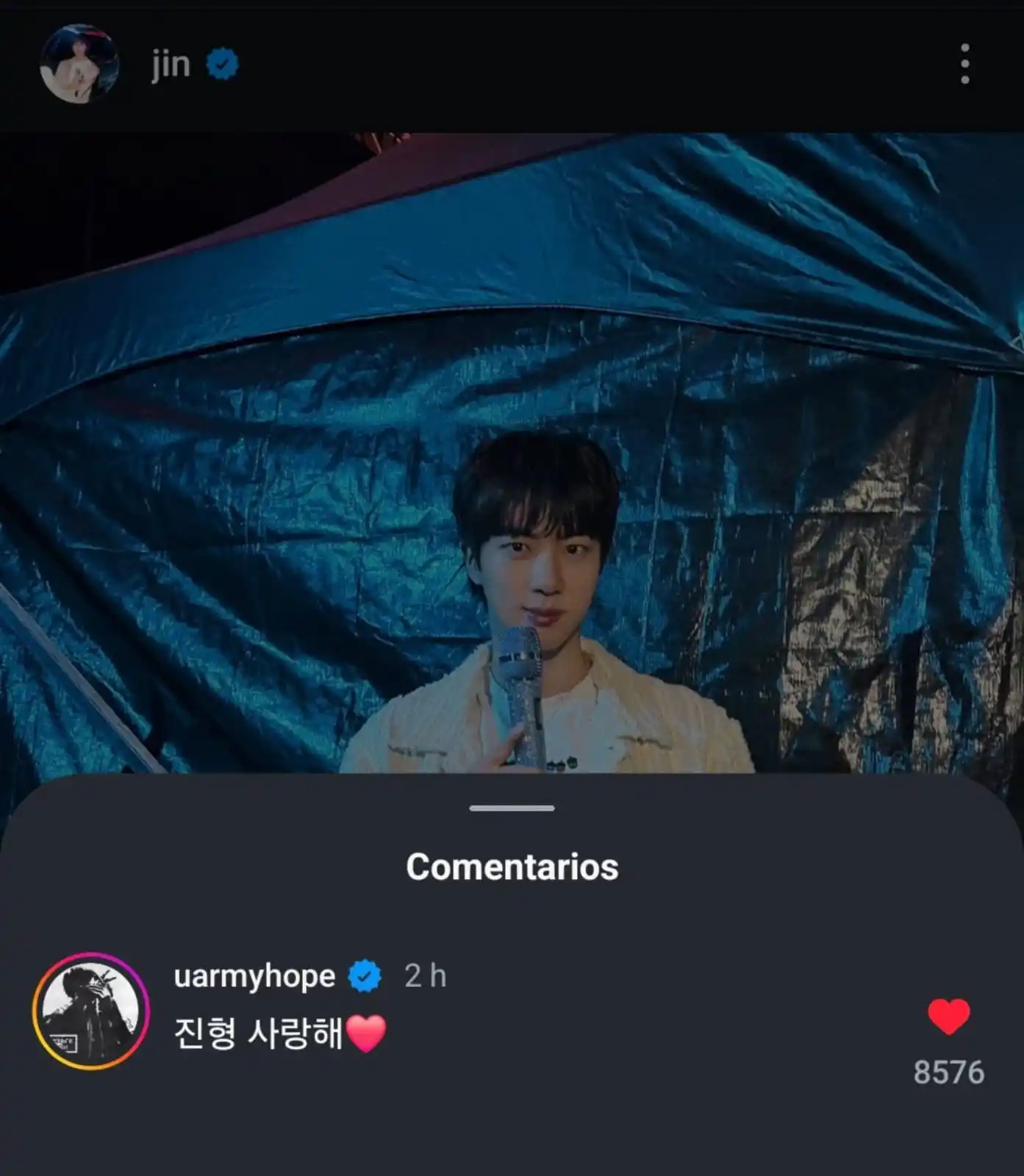 Image from BTS⁷ ARMYS NEWS ⟭⟬ 💜✨ 🫶: *📸 | J-hope deixou um comentário na recente postagem de Jin no instag...