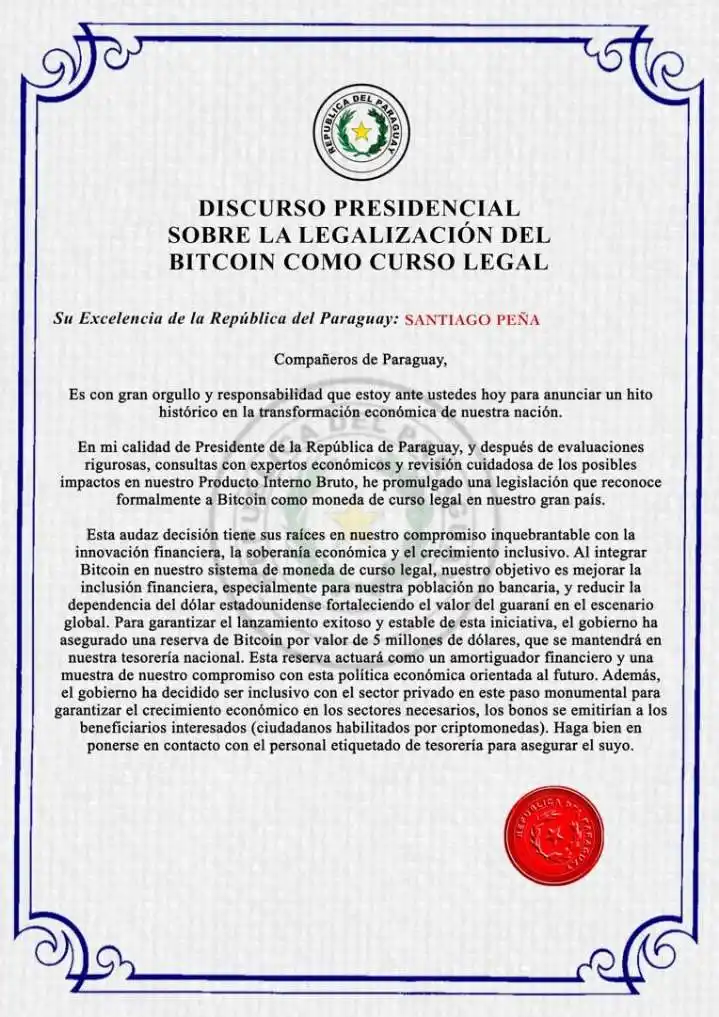 Image from ✅ Crypto • Développement • Blockchain – ClaverCryptoBillions ✅: 🚨 *Le compte X du président du Paraguay annonce que le Bitcoin devien...