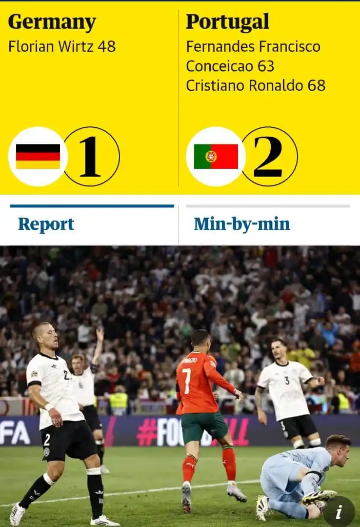 Image from 𝗣𝗿𝗲𝗺𝗶𝗲𝗿 𝗟𝗲𝗮𝗴𝘂𝗲 Fans: Nations League *Ronaldo hits winner as Portugal floor Germany to reach...