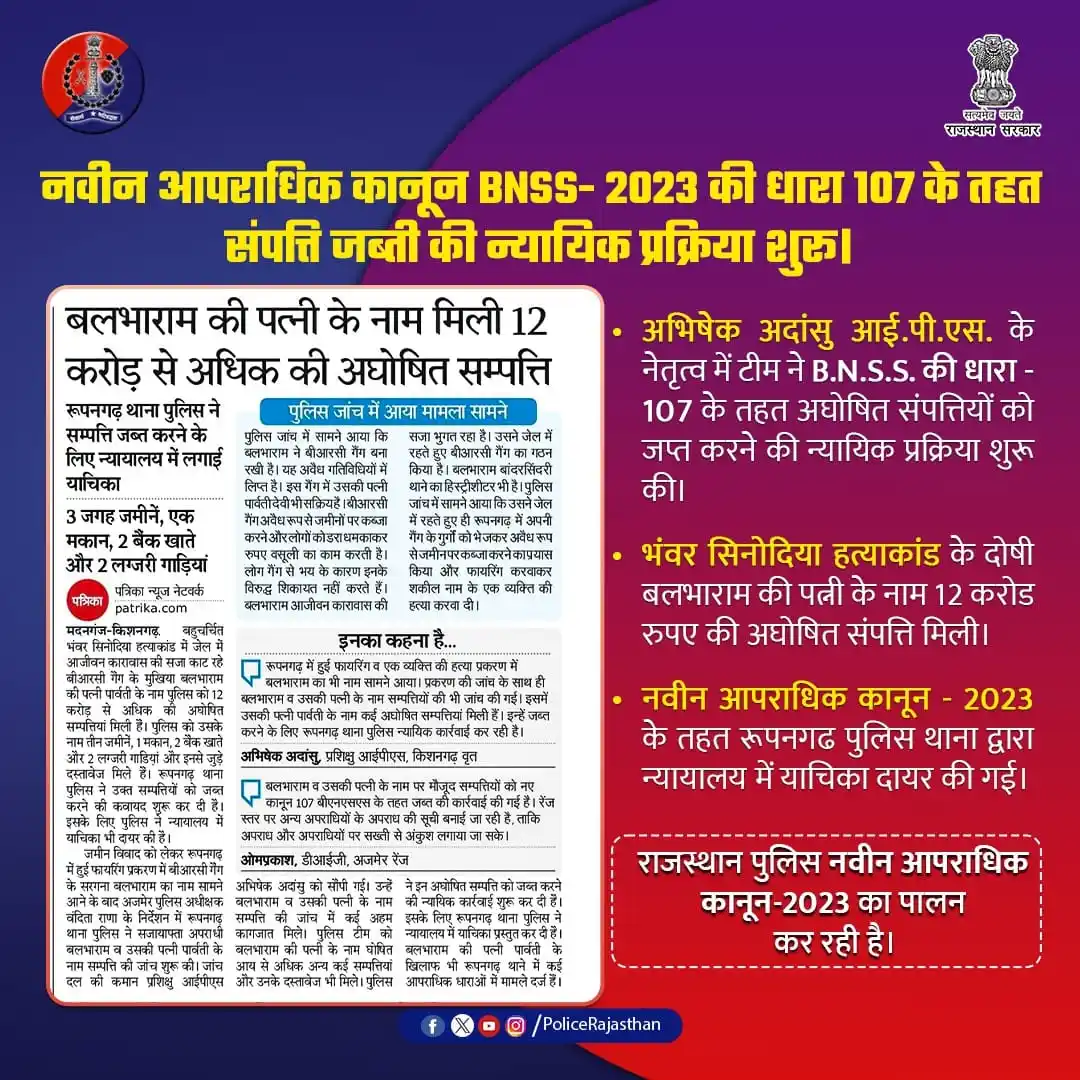 Image from Rajasthan Police: नवीन आपराधिक कानून-2023 के तहत राजस्थान पुलिस की कार्रवाई।  अभिषेक अदा...