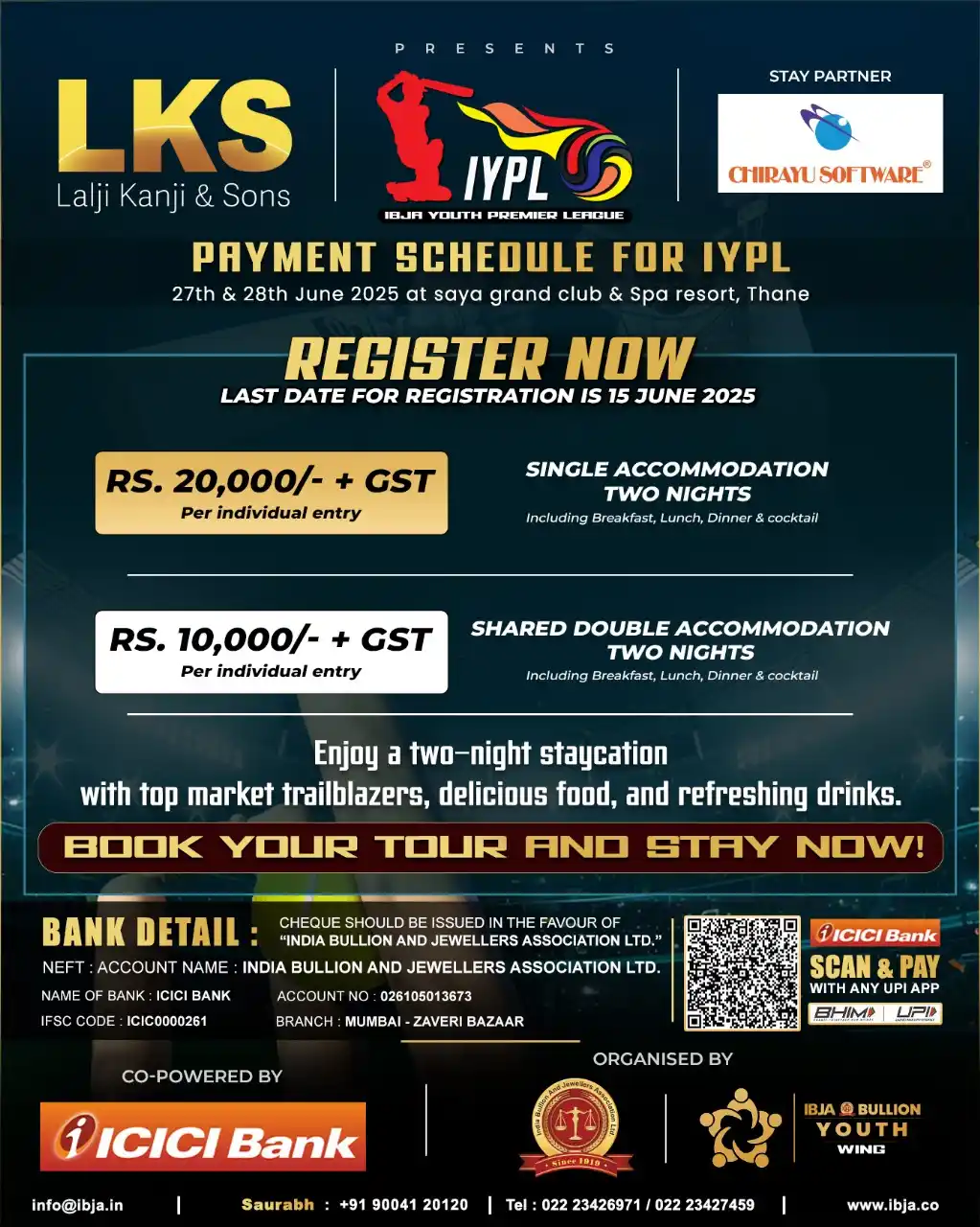 Image from India Bullion and Jewellers Association Ltd. (IBJA): 💰 Payment Schedule for IYPL 📅 27th & 28th June 2025 📍 Venue: Saya ...