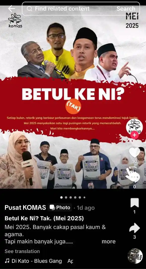 Image from Gerakan Pengundi Sedar: Pusat KOMAS nampaknya cuba menafikan selepas netizen sendiri mengecam ...