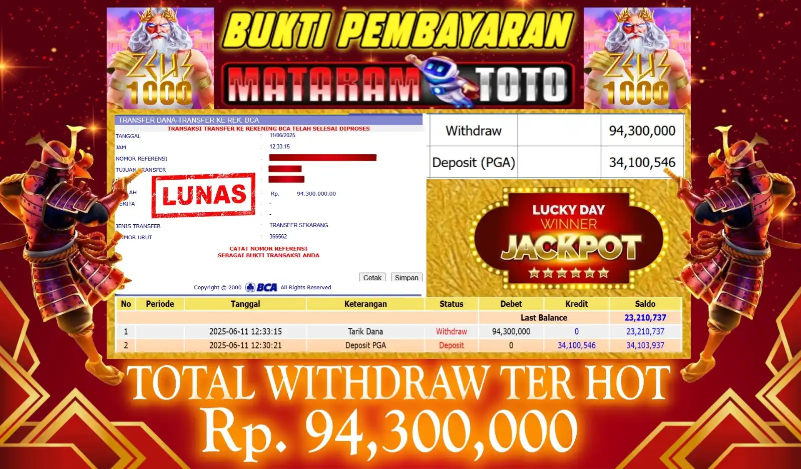 Image from ๐๐ฎ๐ค๐ญ๐ข ๐๐ ๐๐๐ญ๐๐ซ๐๐ฆ๐ญ๐จ๐ญ๐จ: Selamat kepada member setia MATARAMTOTO Yang sudah meraih JackPot [ Wi...