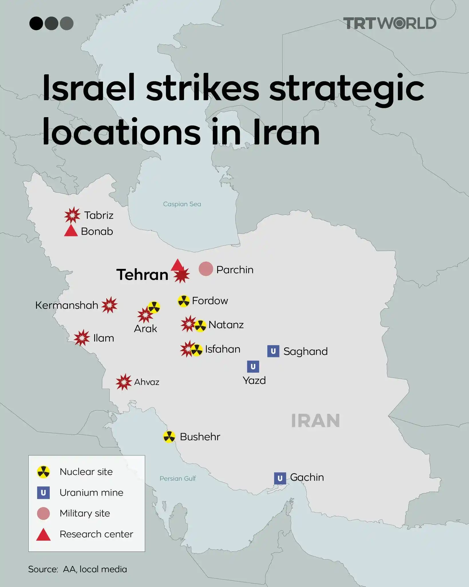 Image from مِنَصَةُ الْعِلْم — Minasa-tul-ʿilm: TRT Report: where Israel carried attacks inside Iran....