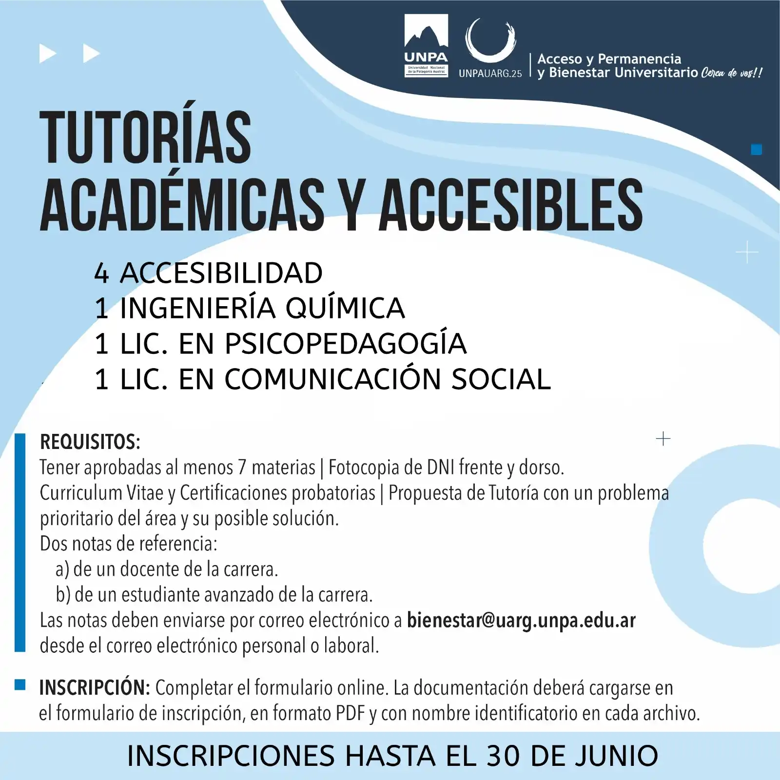 Image from Acceso y Permanencia y Bienestar Universitario UNPA UARG: 👉🏼Tutorías Académicas y de Accesibilidad. Hasta el 30 de junio estar...