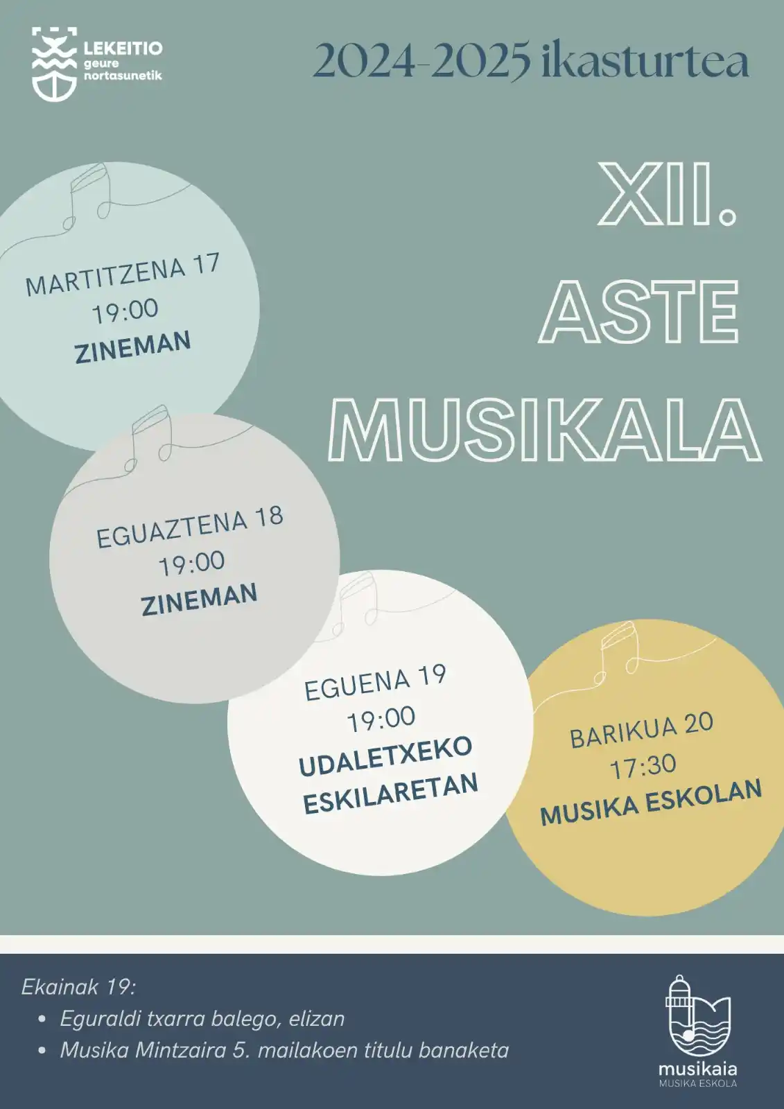 Image from Musikaia Musika Eskola- Lekeitio: *XII. ASTE MUSIKALA* Egun bakoitzean, estilo eta talde ezberdinen kon...