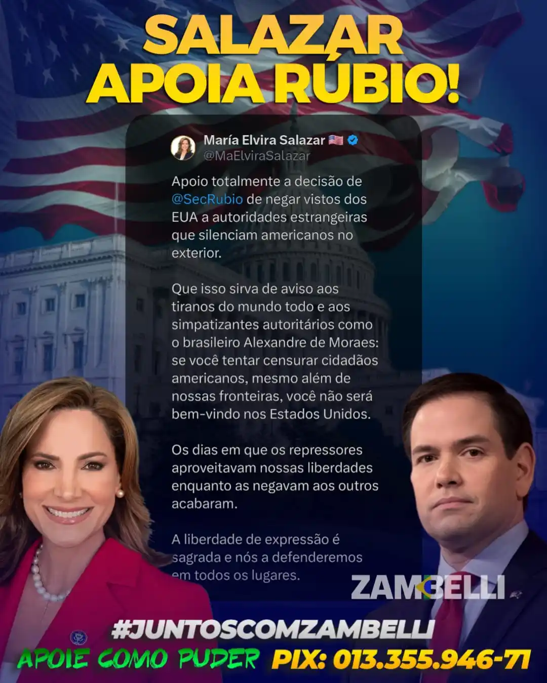 Image from Carla Zambelli: A congressista americana Maria Elvira Salazar declarou ontem, 30/05, o...