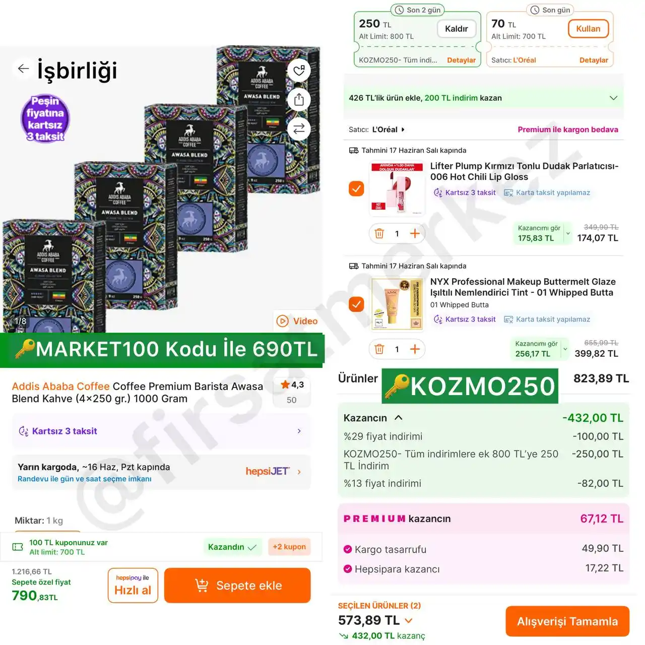 Image from İndirim Fırsat Merkezi: 🔥Addis Ababa Barista Awasa Blend Kahve Seti 4 Paket 🔑MARKET100 Kodu...