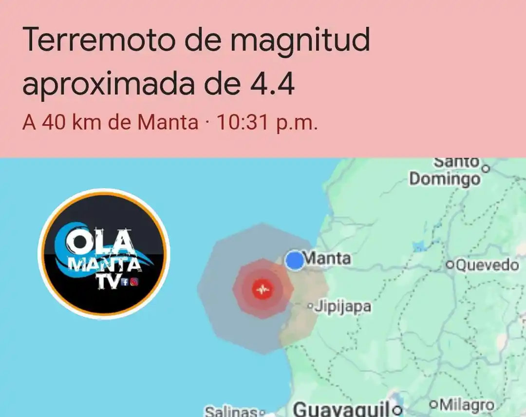 Image from 🔴OlaMantaTV🔴: 🔴ATENTOS || ¡Temblor en Manabí! Según el Instituto Geofísico del Ecua...