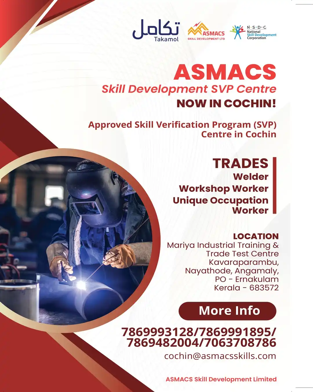 Image from Asmacs Jobs: Attention Cochin! 🎉 The ASMACS Skill Development SVP Centre is offici...