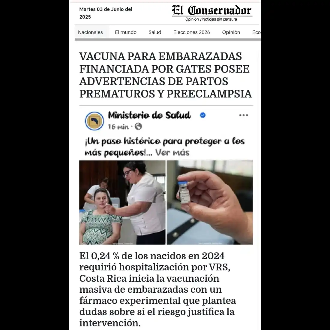 Image from El Conservador CR: 💉 Costa Rica vacuna embarazadas con fórmula financiada por Gates. P...