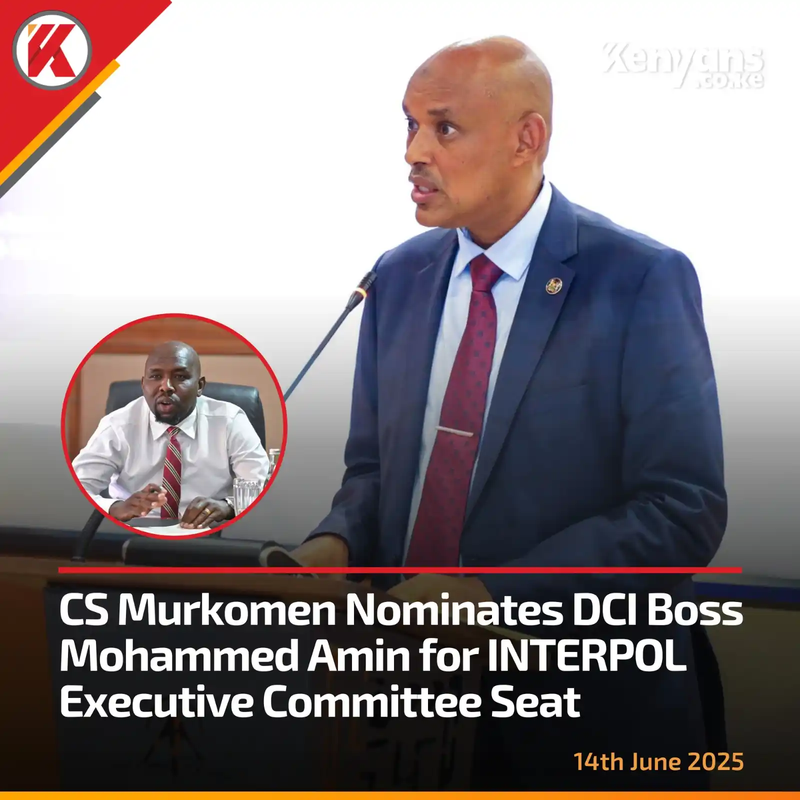 Image from Kenyans.co.ke: CS Murkomen nominates DCI boss Mohammed Amin for INTERPOL Executive Co...